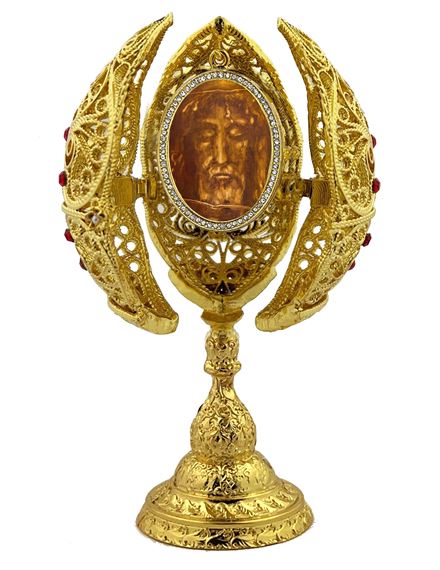 FILIGREE EGG ICON DISPLAY - SHROUD OF TURIN HOLY FACE